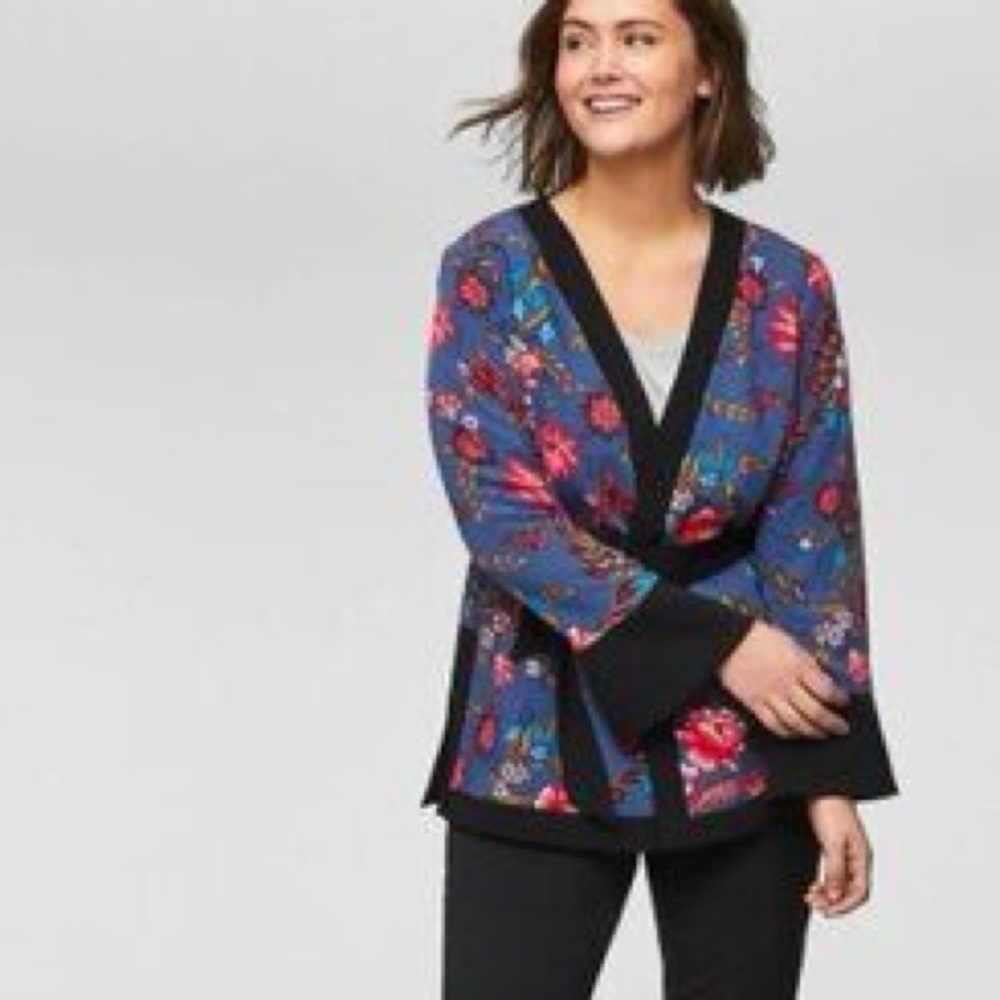LOFT | Blue Floral Belted Jacket Sz XS